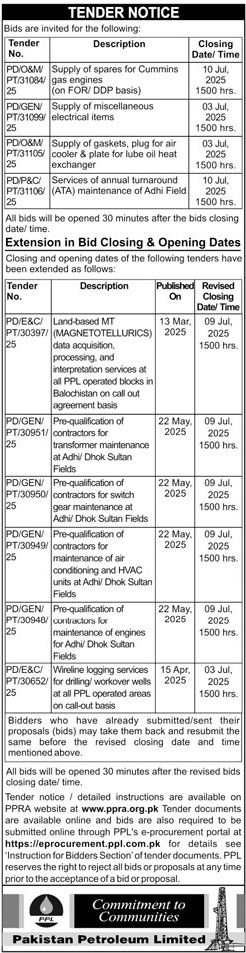 Pakistan Petroleum Limited Tender Notice